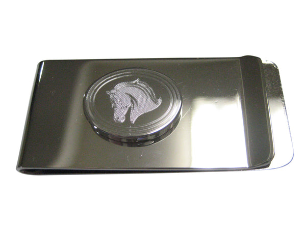 Silver Toned Etched Oval Horse Head Money Clip