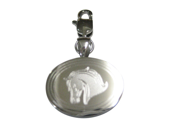 Silver Toned Etched Oval Horse Head Pendant Zipper Pull Charm