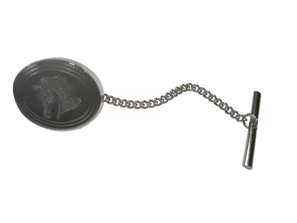 Silver Toned Etched Oval Horse Head Tie Tack