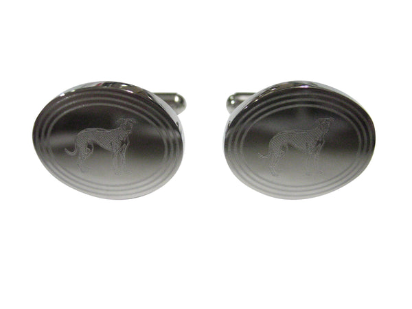 Silver Toned Etched Oval Hound Dog Cufflinks