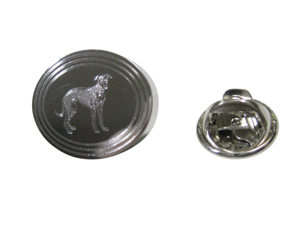 Silver Toned Etched Oval Hound Dog Lapel Pin