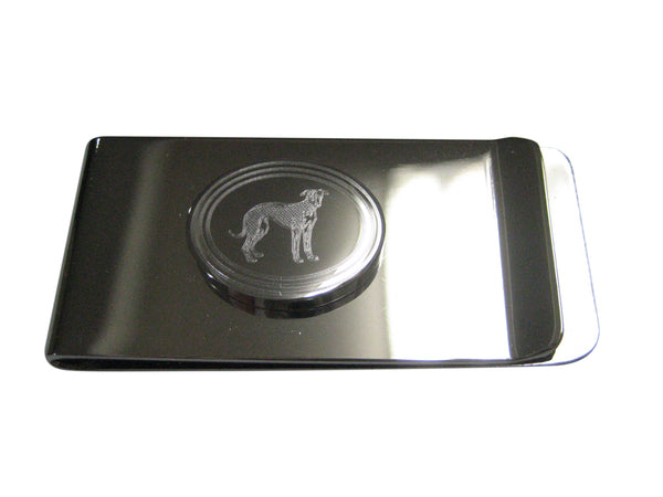 Silver Toned Etched Oval Hound Dog Money Clip