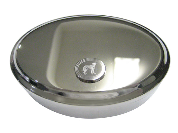 Silver Toned Etched Oval Hound Dog Oval Trinket Jewelry Box