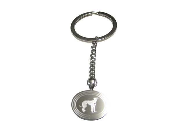 Silver Toned Etched Oval Hound Dog Pendant Keychain