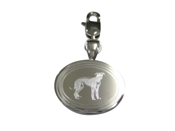 Silver Toned Etched Oval Hound Dog Pendant Zipper Pull Charm