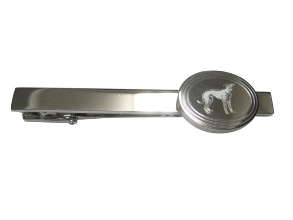 Silver Toned Etched Oval Hound Dog Tie Clip