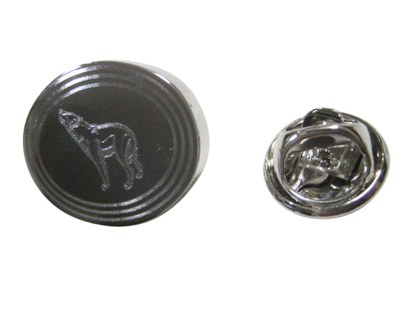 Silver Toned Etched Oval Howling Wolf Lapel Pin