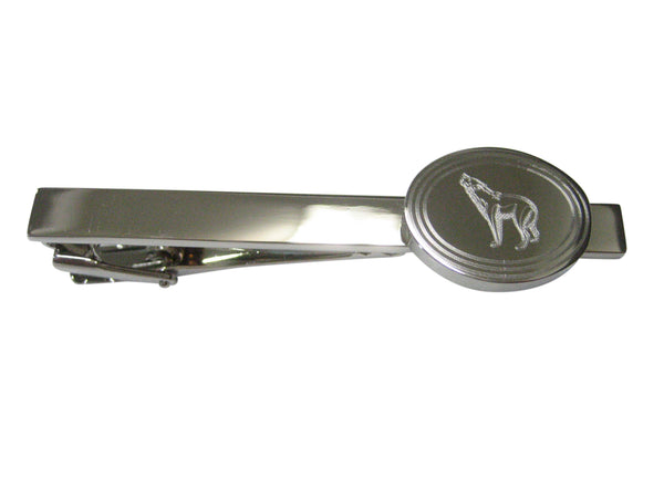 Silver Toned Etched Oval Howling Wolf Tie Clip