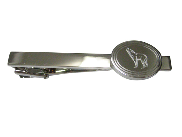 Silver Toned Etched Oval Howling Wolf Tie Clip