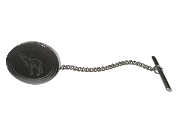 Silver Toned Etched Oval Howling Wolf Tie Tack