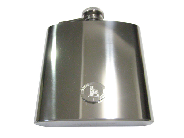 Silver Toned Etched Oval Hyena 6oz Flask