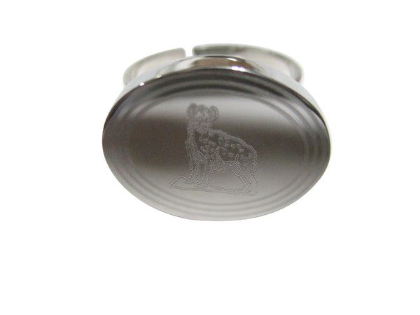 Silver Toned Etched Oval Hyena Adjustable Size Fashion Ring