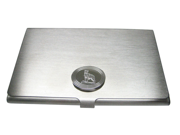 Silver Toned Etched Oval Hyena Business Card Holder