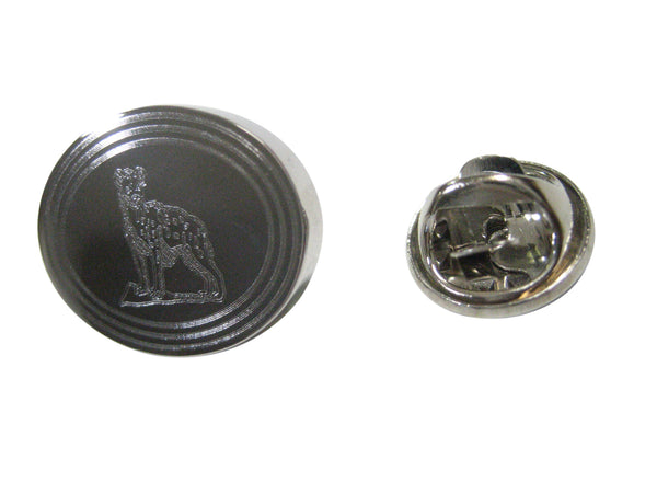 Silver Toned Etched Oval Hyena Lapel Pin