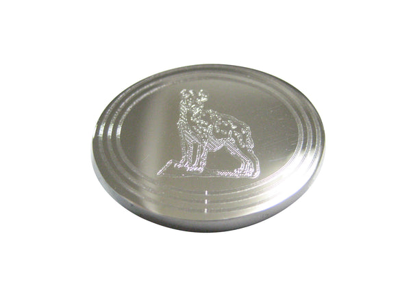 Silver Toned Etched Oval Hyena Magnet