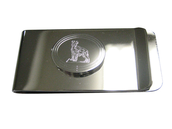 Silver Toned Etched Oval Hyena Money Clip