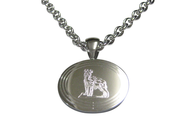 Silver Toned Etched Oval Hyena Pendant Necklace