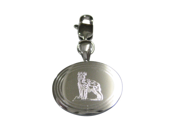Silver Toned Etched Oval Hyena Pendant Zipper Pull Charm