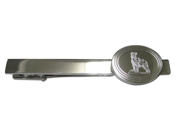 Silver Toned Etched Oval Hyena Tie Clip