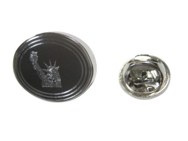Silver Toned Etched Oval Iconic Statue of Liberty Lapel Pin