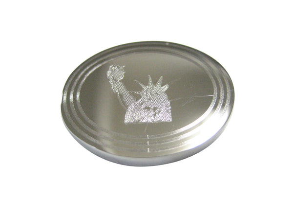 Silver Toned Etched Oval Iconic Statue of Liberty Magnet