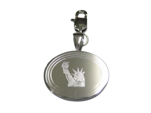 Silver Toned Etched Oval Iconic Statue of Liberty Pendant Zipper Pull Charm