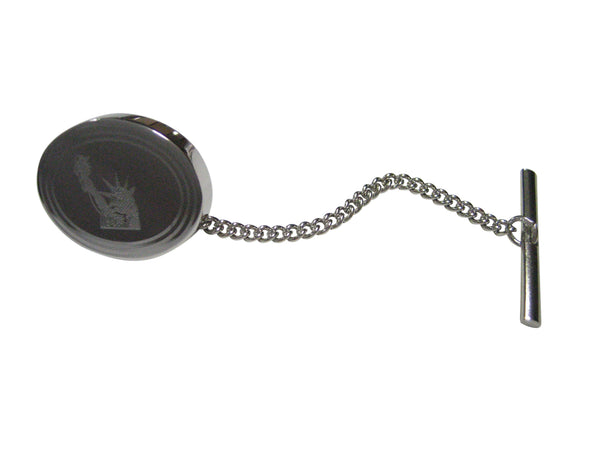 Silver Toned Etched Oval Iconic Statue of Liberty Tie Tack