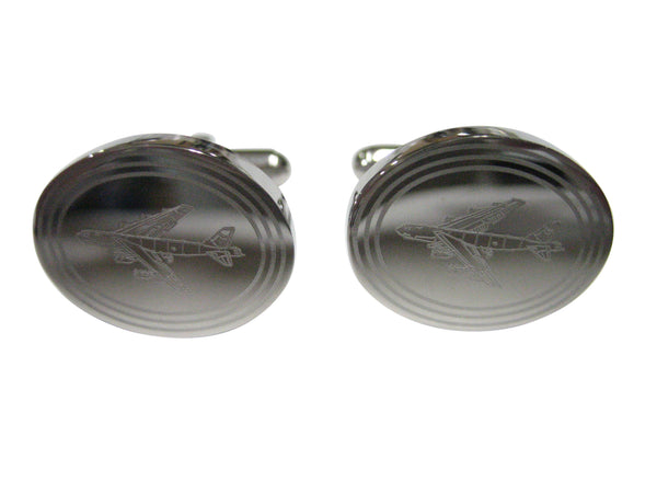 Silver Toned Etched Oval Jumbo Jet Plane Cufflinks