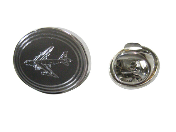 Silver Toned Etched Oval Jumbo Jet Plane Lapel Pin
