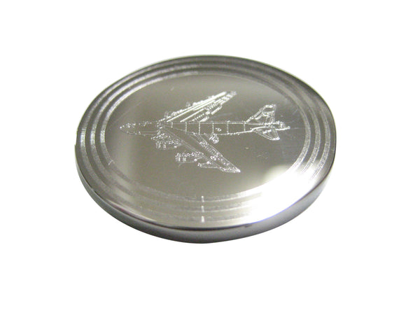 Silver Toned Etched Oval Jumbo Jet Plane Magnet