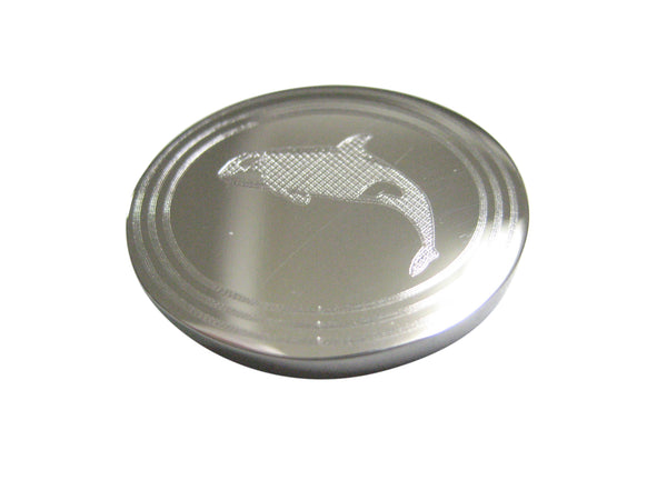 Silver Toned Etched Oval Jumping Killer Whale Orca Magnet