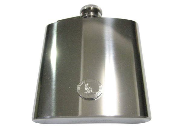 Silver Toned Etched Oval Kangaroo 6oz Flask