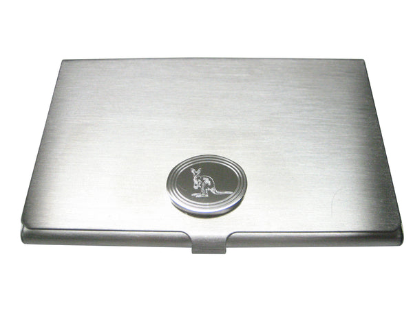 Silver Toned Etched Oval Kangaroo Business Card Holder