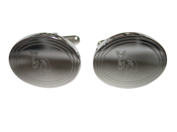 Silver Toned Etched Oval Kangaroo Cufflinks