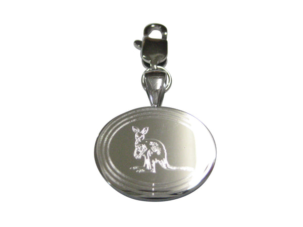 Silver Toned Etched Oval Kangaroo Pendant Zipper Pull Charm
