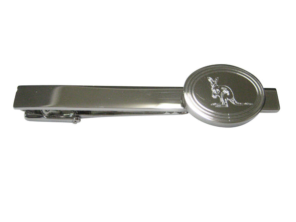 Silver Toned Etched Oval Kangaroo Tie Clip