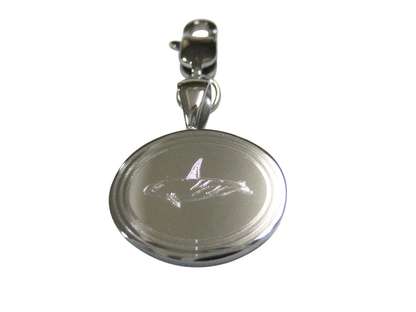 Silver Toned Etched Oval Killer Whale Orca Pendant Zipper Pull Charm
