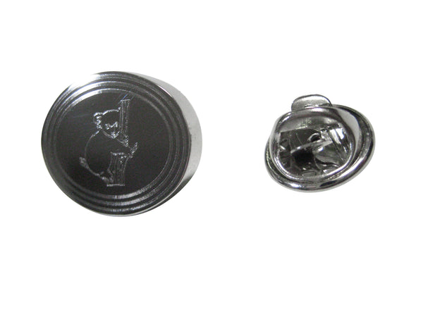 Silver Toned Etched Oval Koala Lapel Pin