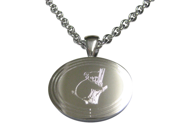 Silver Toned Etched Oval Koala Pendant Necklace