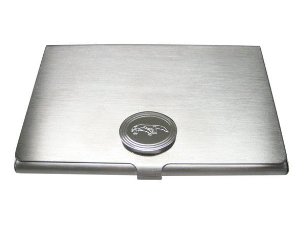 Silver Toned Etched Oval Komodo Dragon Business Card Holder