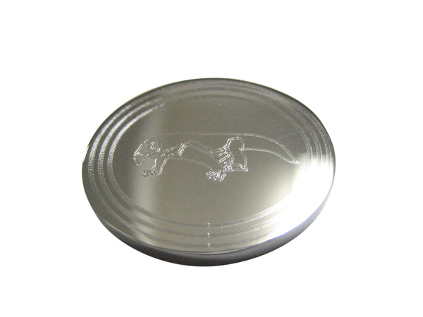 Silver Toned Etched Oval Komodo Dragon Magnet