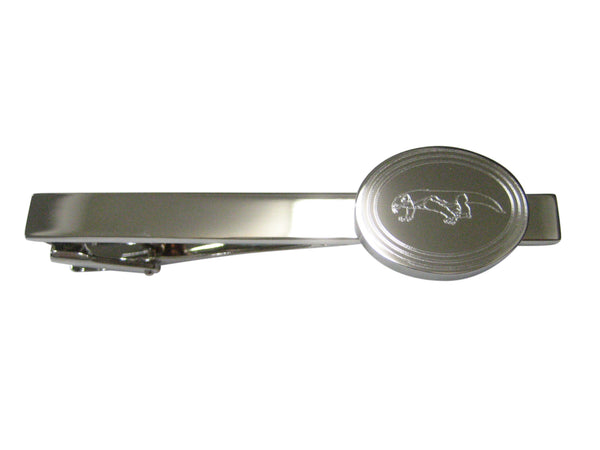Silver Toned Etched Oval Komodo Dragon Tie Clip