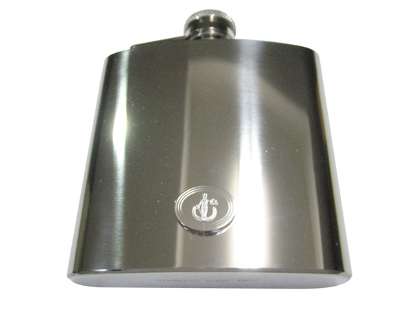 Silver Toned Etched Oval Lady Justice 6oz Flask