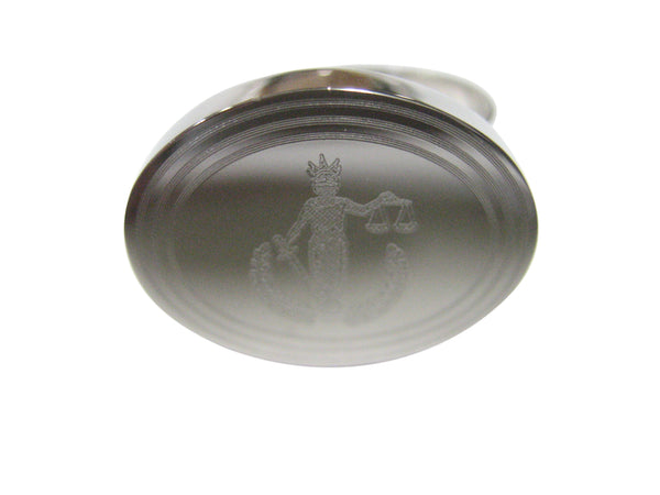 Silver Toned Etched Oval Lady Justice Adjustable Size Fashion Ring