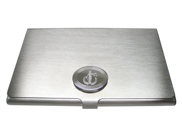 Silver Toned Etched Oval Lady Justice Business Card Holder