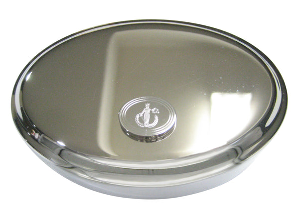 Silver Toned Etched Oval Lady Justice Oval Trinket Jewelry Box