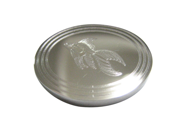 Silver Toned Etched Oval Large Tropical Fish Magnet
