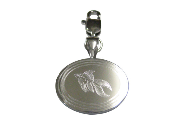 Silver Toned Etched Oval Large Tropical Fish Pendant Zipper Pull Charm
