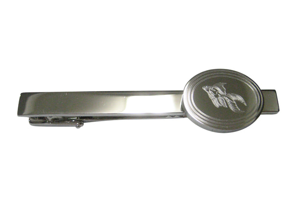 Silver Toned Etched Oval Large Tropical Fish Tie Clip