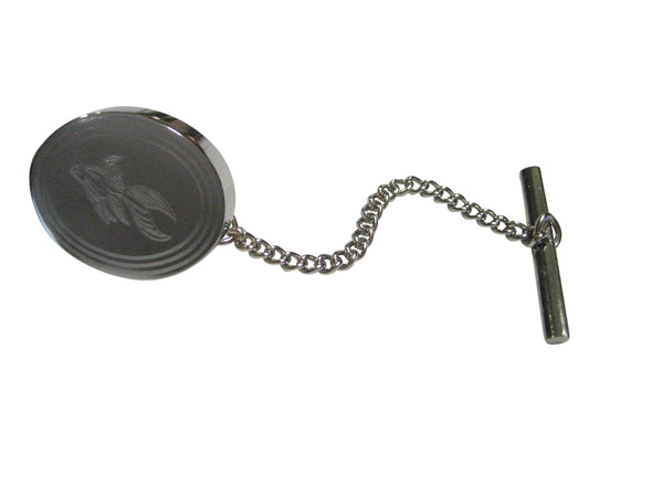 Silver Toned Etched Oval Large Tropical Fish Tie Tack